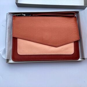 Botkier Cobble Hill Medium Leather Clutch, Wristlet, or Crossbody. Terra Cotta